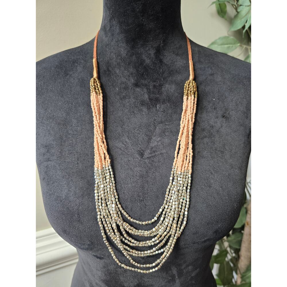 Loft Women's Multilayer Beaded Necklace With Silver Seed Beads And Lobster Clasp - Picture 1 of 7